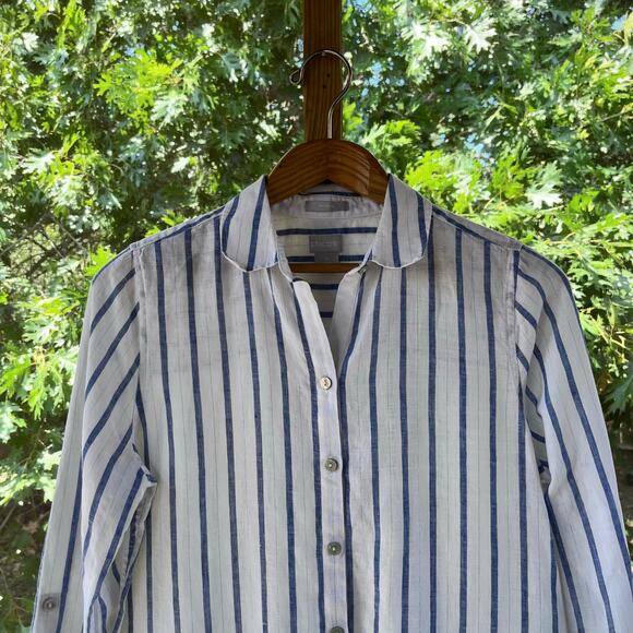 Chico's Women's White And Blue Striped 100% Linen Shirt Dress Size 0 (U.S. 4) - Picture 4 of 9